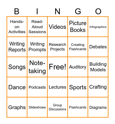BHGHAZ LEARNING STYLE BINGO Card