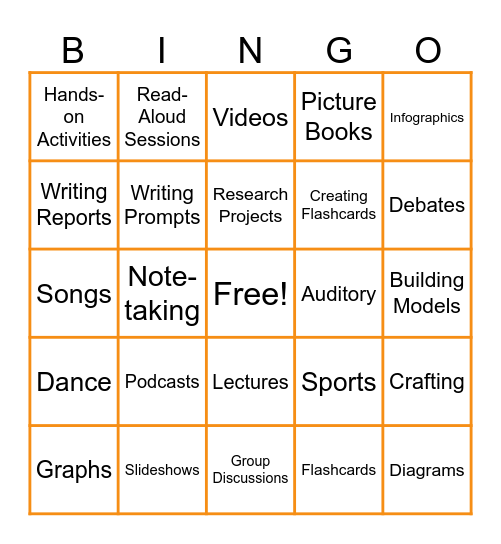 BHGHAZ LEARNING STYLE BINGO Card