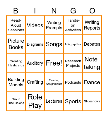 BHGHAZ LEARNING STYLE BINGO Card