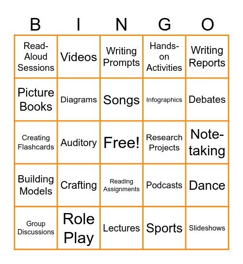 BHGHAZ LEARNING STYLE BINGO Card