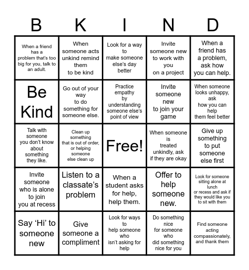 Compassion Bingo Card