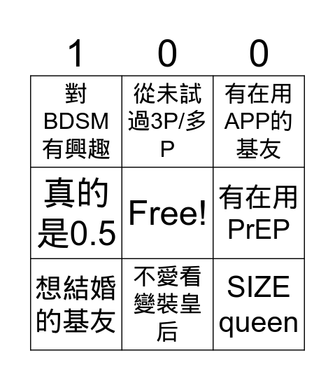 誰是好基友? Bingo Card