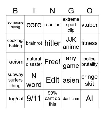 Instagram Bingo Card