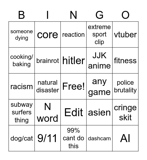 Instagram Bingo Card