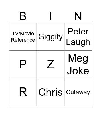 Family Guy Bingo Card