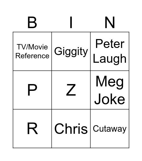 Family Guy Bingo Card