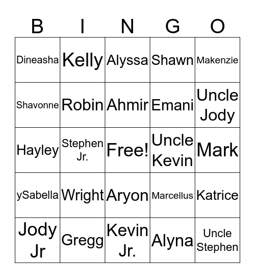 Family Bingo Card
