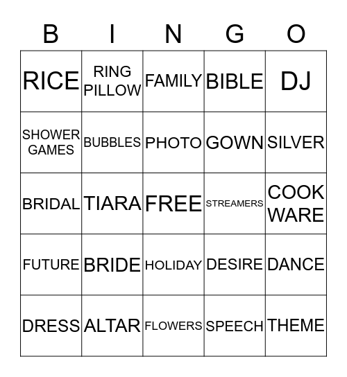 Wedding Shower Bingo Card