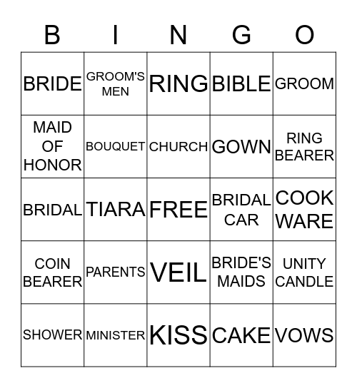 Wedding Shower Bingo Card