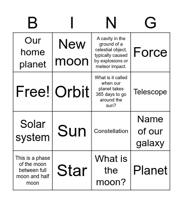 Space Bingo Card