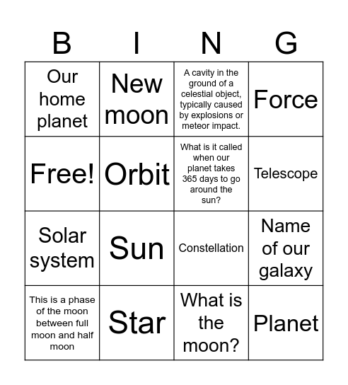 Space Bingo Card