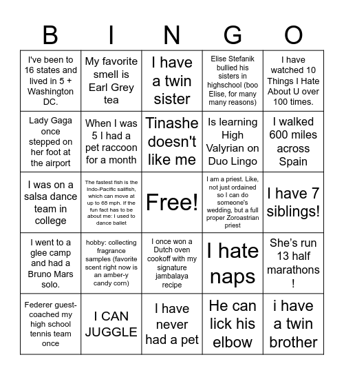 BENDER BINGO Card