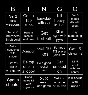TF2 Stream bingo Card