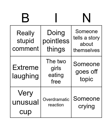 Gogglebox bingo Card