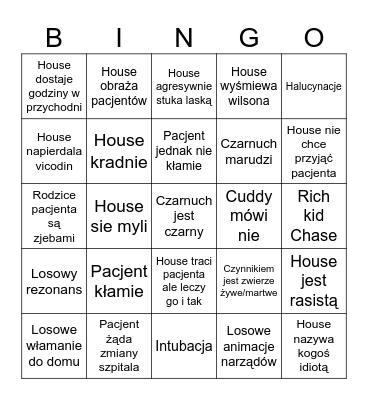 Dr House Bingo Card