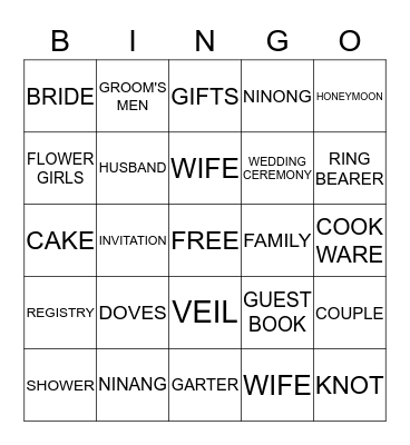 Wedding Shower Bingo Card