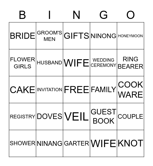 Wedding Shower Bingo Card