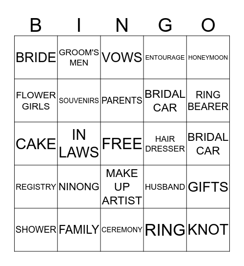 Wedding Shower Bingo Card