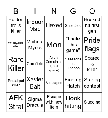 Dbd bingo Card