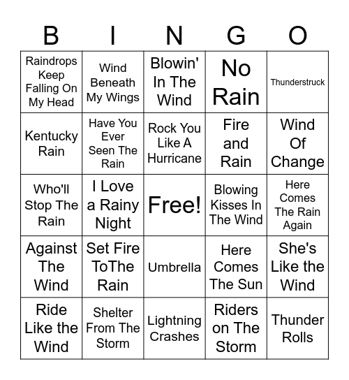 Weather or Not Bingo Card