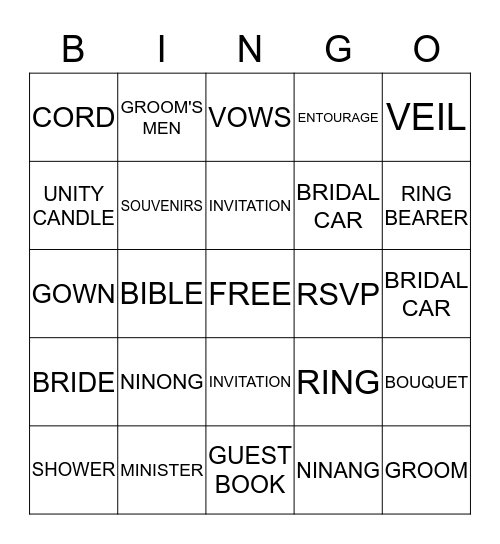 Wedding Shower Bingo Card