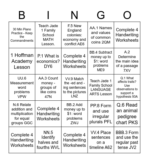 MALCOLM 9/30 to 10/4 Bingo Card