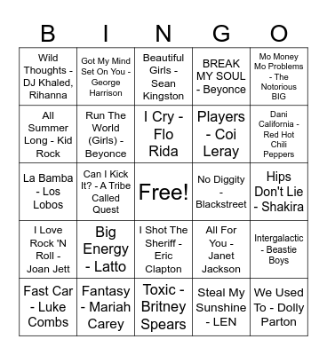 Remake/ Sampled Music Bingo Card