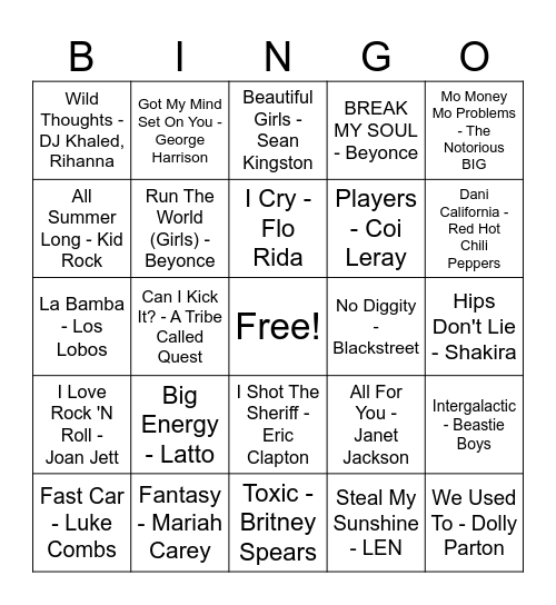 Remake/ Sampled Music Bingo Card