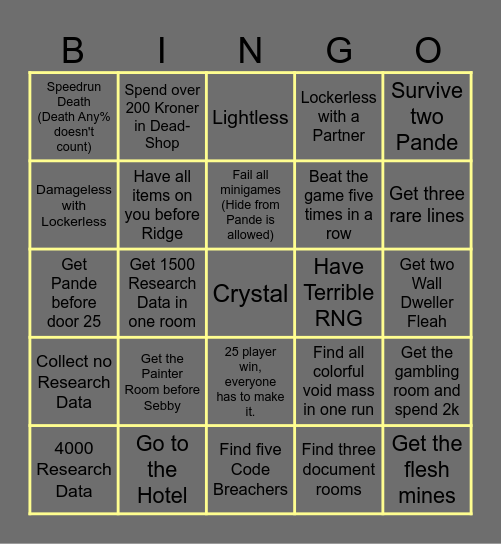 Pressure Bingo (Hard Mode) Bingo Card