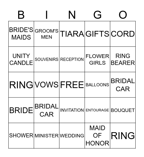 Wedding Shower Bingo Card