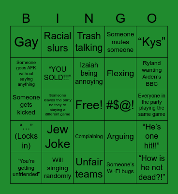 Xbox Party Bingo Card