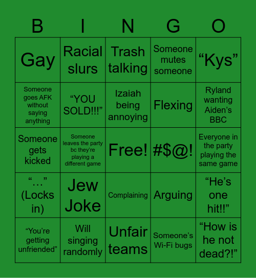 Xbox Party Bingo Card