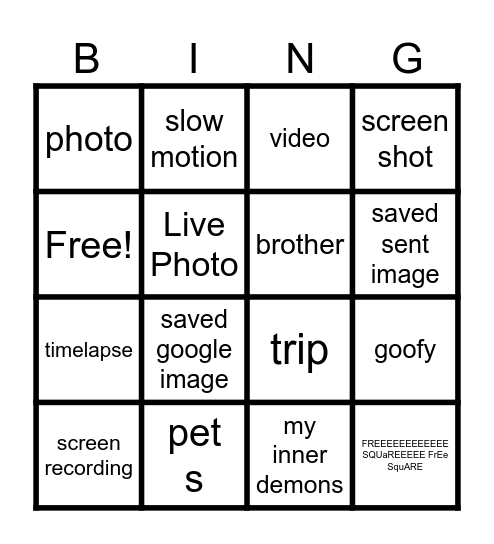 photo roll bingo Card