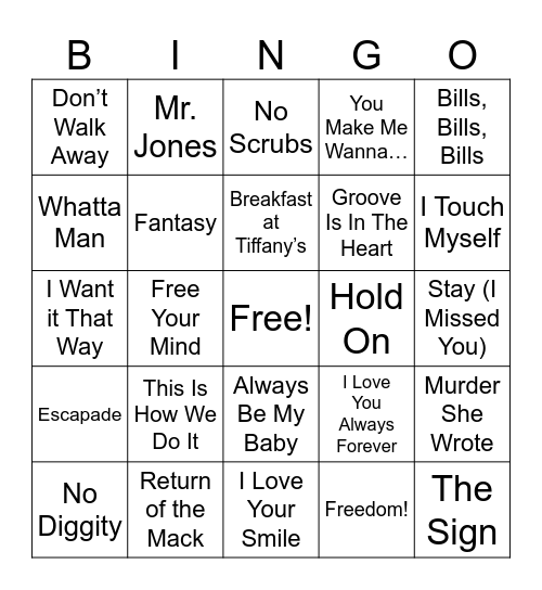 90s Pop! Bingo Card