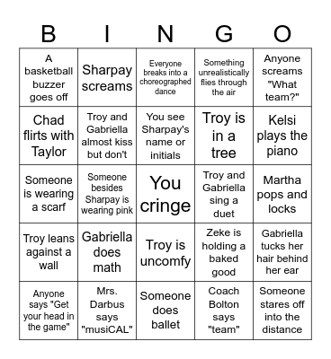 High School Musical Bingo Card