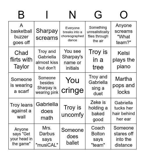 High School Musical Bingo Card