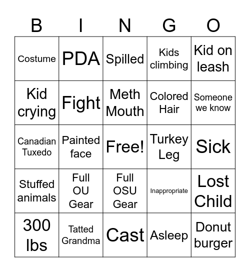 Fair Bingo Card
