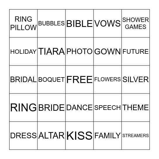 WEDDING SHOWER Bingo Card