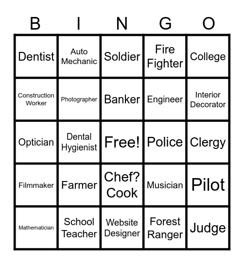 Career Bingo Card