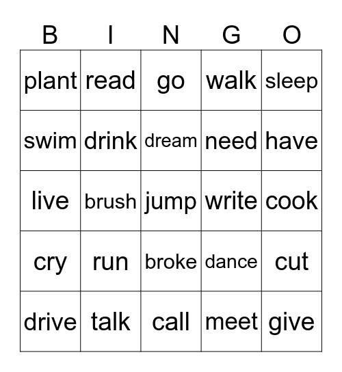 ACCTIONS VERBS Bingo Card