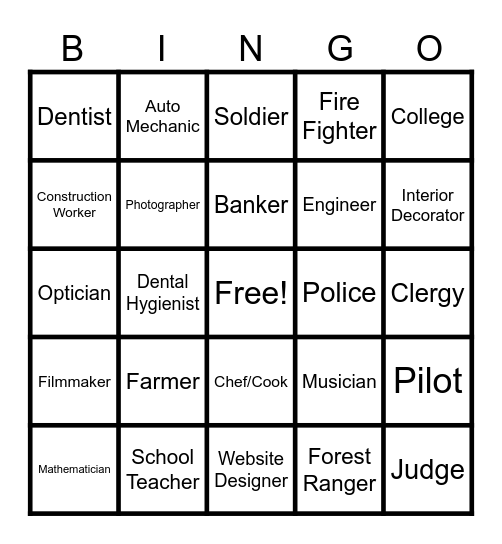 Career Bingo Card