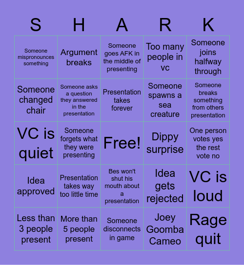 Shark tank cozy cafe bingo Card