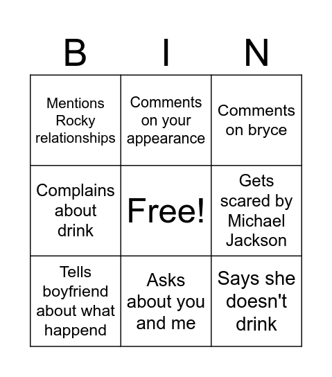 Amy bingo Card