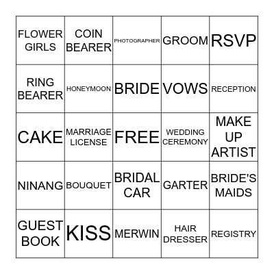 WEDDING SHOWER Bingo Card