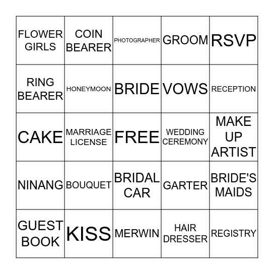 WEDDING SHOWER Bingo Card