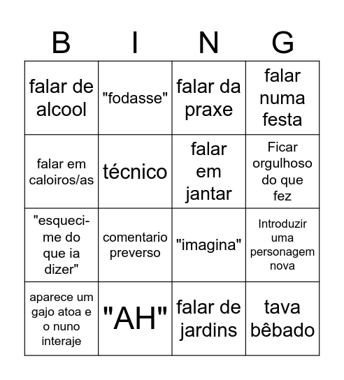 História Nuno Bingo Card