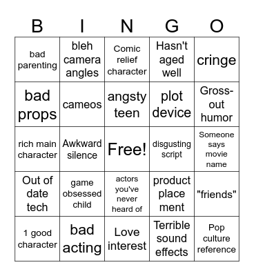 Bad Live Action Movie Bingo Card