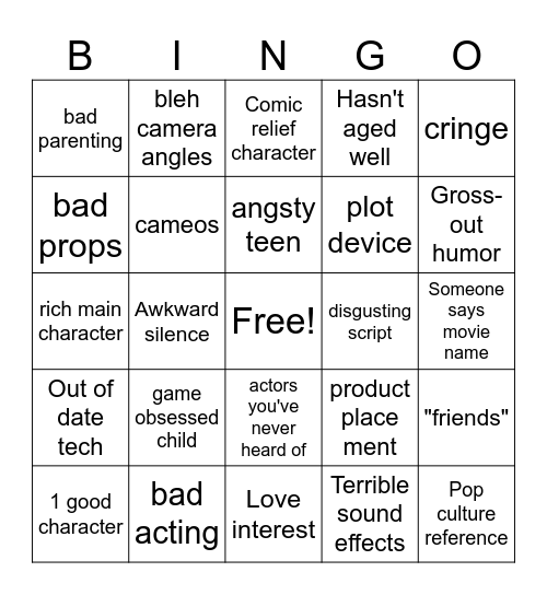 Bad Live Action Movie Bingo Card