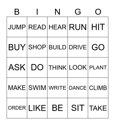 ACTION VERBS Bingo Card