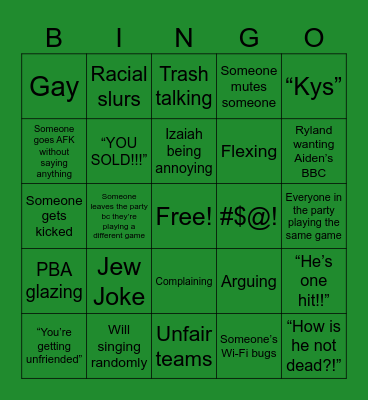 Xbox Party Bingo Card